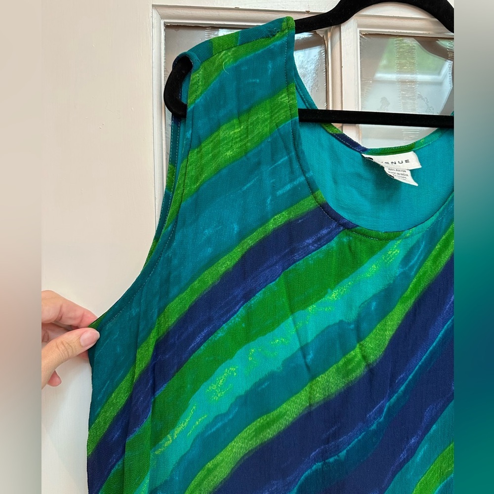 Avenue Teal Blue Green Watercolor Sleeveless Midi Dress Womens Plus Size 18 / 20 - Picture 3 of 9